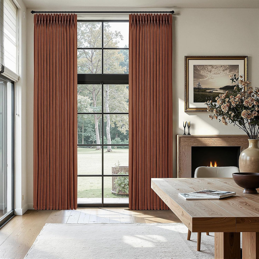 Pinch Pleated Linen Curtains 90 Inches Long Semi Sheer 2 Panels Natural