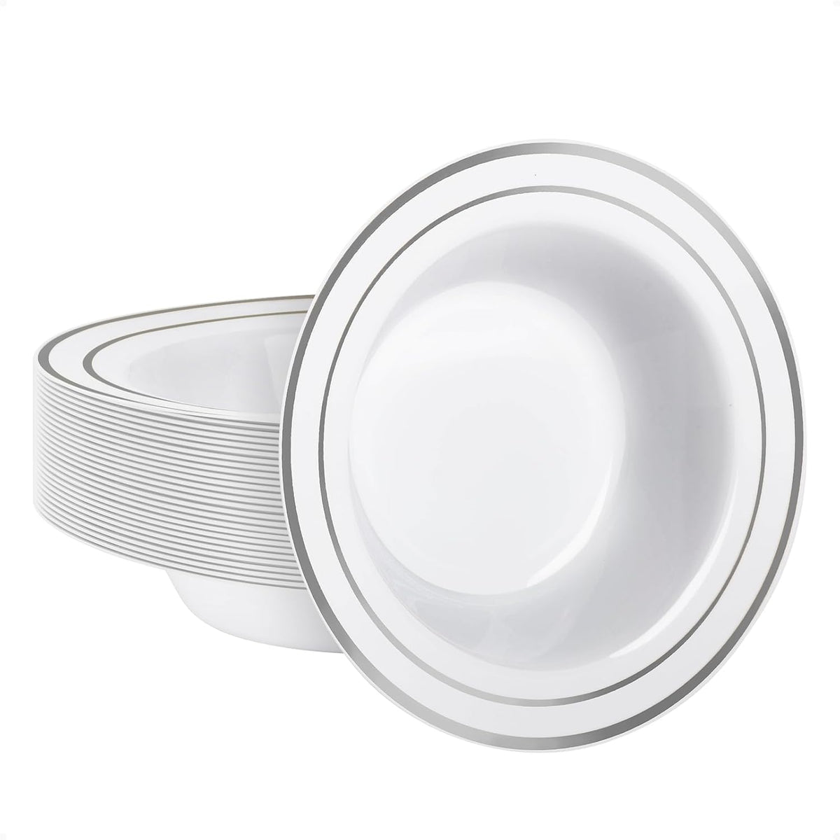 50 Pack Plastic Bowls with Gold Rim