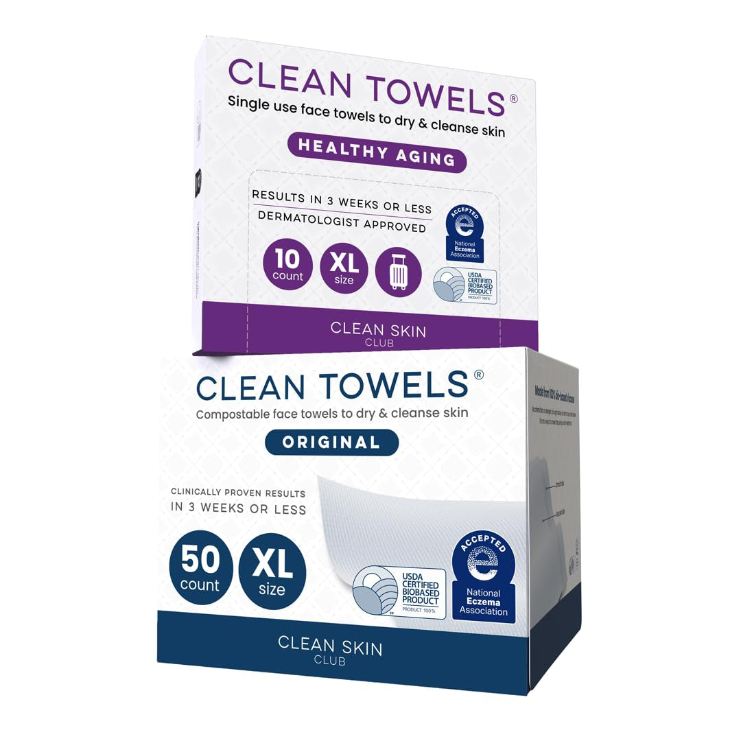 Sensitive Skin Clean Towels® XL, Ultra-Soft Disposable Face Dry Wipes Infused with Aloe & Glycerin, XL - 1 Pack (50 Count)