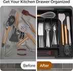 Extra Large Expandable Silverware Organizer, Flatware Tray, Black