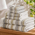Sutton Stripe 6 Piece Cotton Bath Towel Set, Neutral