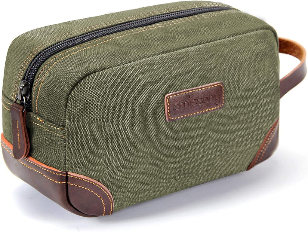 Men'S Canvas Travel Toiletry Bag, PU Leather Dopp Kit - Black