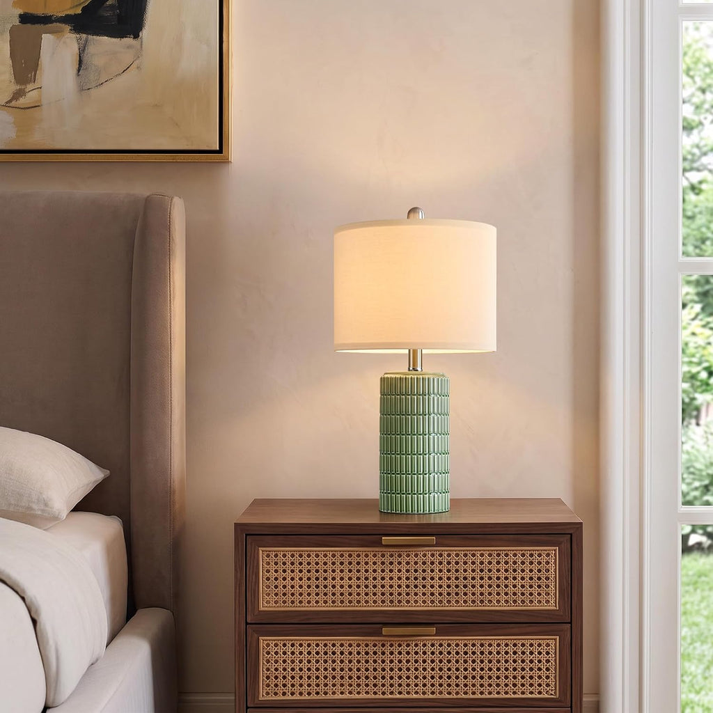 21'' Green Table Lamp with Gift Box, Small for Bedroom, Modern Design