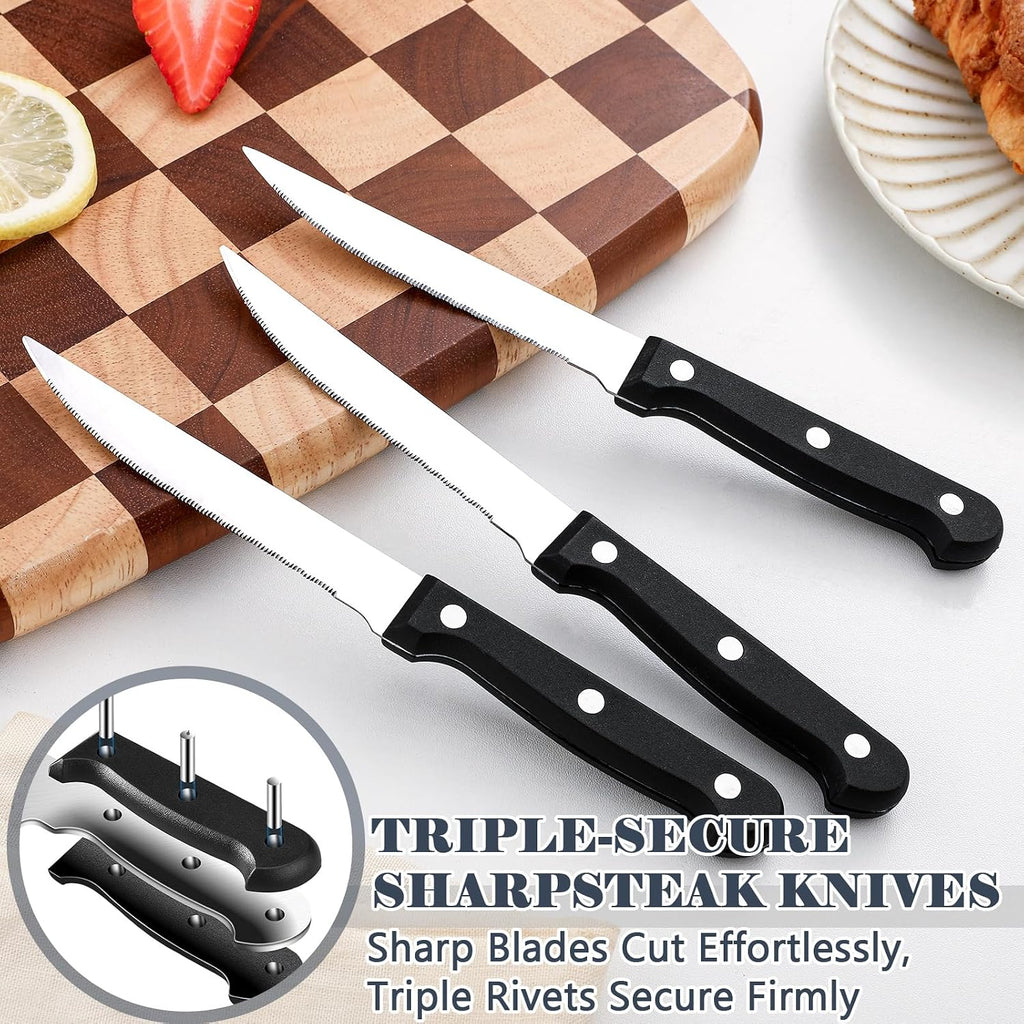 49 Piece Stainless Steel Silverware Set with Steak Knives - 8 Person Silverware Set with Organizer, Include Knives, Forks & Spoons Flatware Set for Apartment & Restaurant