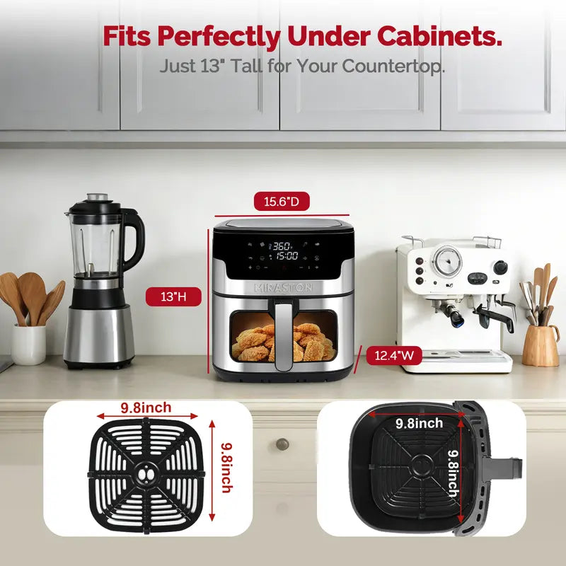MIRASTON 8.5QT Large Capacity Digital Air Fryer with Visible Cooking Window, Stainless Steel, Nonstick Basket, Dishwasher-Safe, 1500W