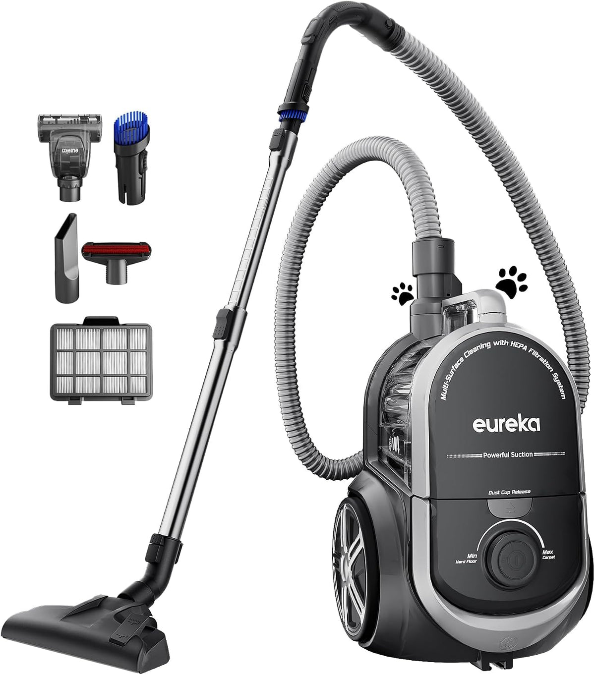 Eureka Whirlwind Bagless Canister Cleaner NEN110A Lightweight Corded Vacuum for Carpets and Hard Floors, Blue