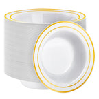 50 Pack Plastic Bowls with Gold Rim