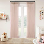 Pinch Pleated Linen Curtains 90 Inches Long Semi Sheer 2 Panels Natural