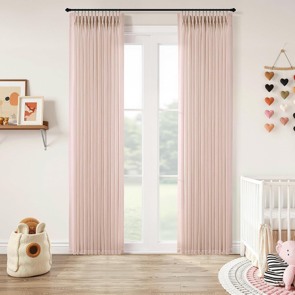 Pinch Pleated Linen Curtains 90 Inches Long Semi Sheer 2 Panels Natural