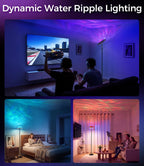 Uplighter LED Floor Lamp | RGB & Water Ripple Dynamic, Warm Cool White Light Standing Lamp with Remote Control, 3000K-6000K, Color-Changing Lighting for Living Room, Bedroom and Gaming Room