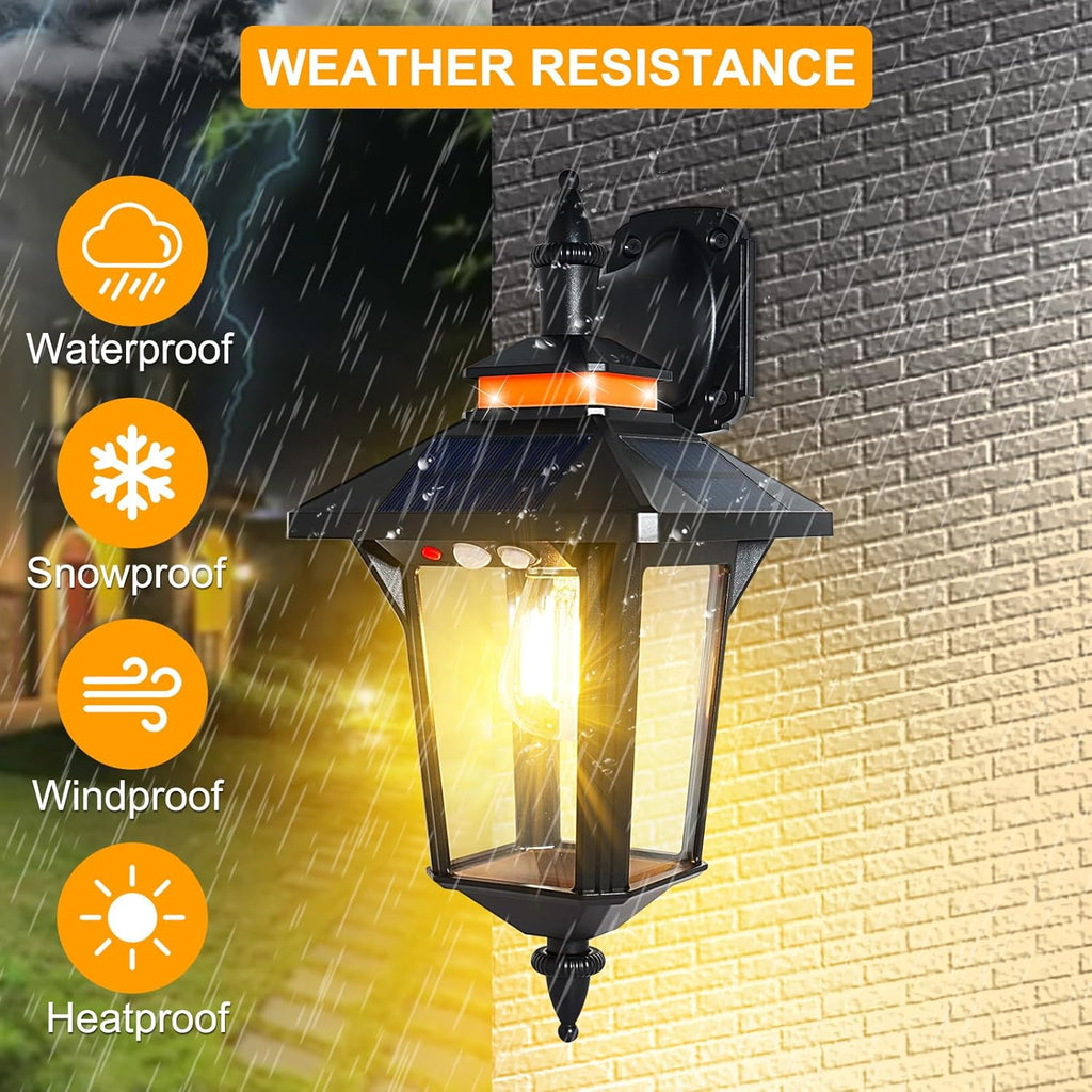 2 Pack Solar Wall Lantern Lights Outdoor with 3 Modes, Motion Sensor