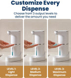 Automatic Soap Dispenser - Touchless Wall Mounted No Drip Lotion, Hand Soap, Shower Gel, Dish Soaps Dispenser, 3 Level Output Motion Sensor for Bathroom & Kitchen Use (350Ml/12 Oz)
