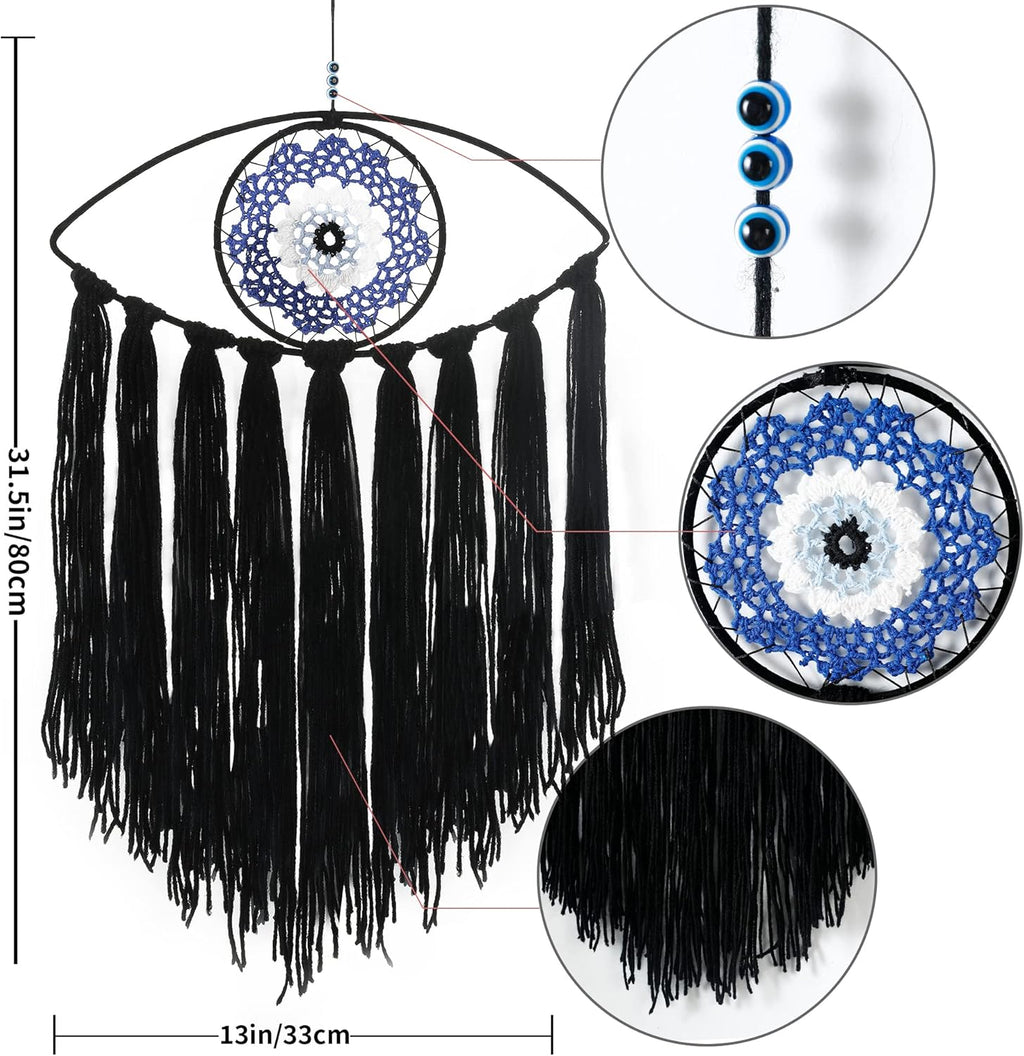 Black Evil Eye Dream Catcher, Wall Hanging for Witch Dark Decor