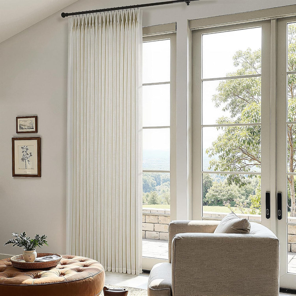 Pinch Pleated Linen Curtains 90 Inches Long Semi Sheer 2 Panels Natural
