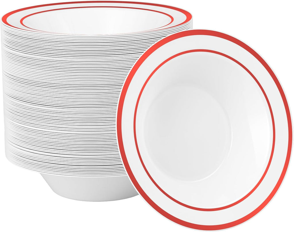 50 Pack Plastic Bowls with Gold Rim