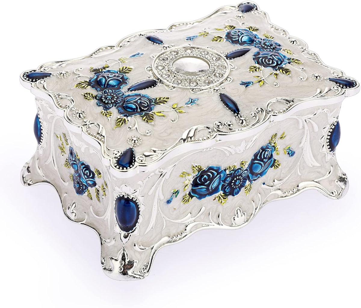 Hipiw Vintage Metal Jewelry Box Organizer for Women, 4.9"X3.4"X2.7"