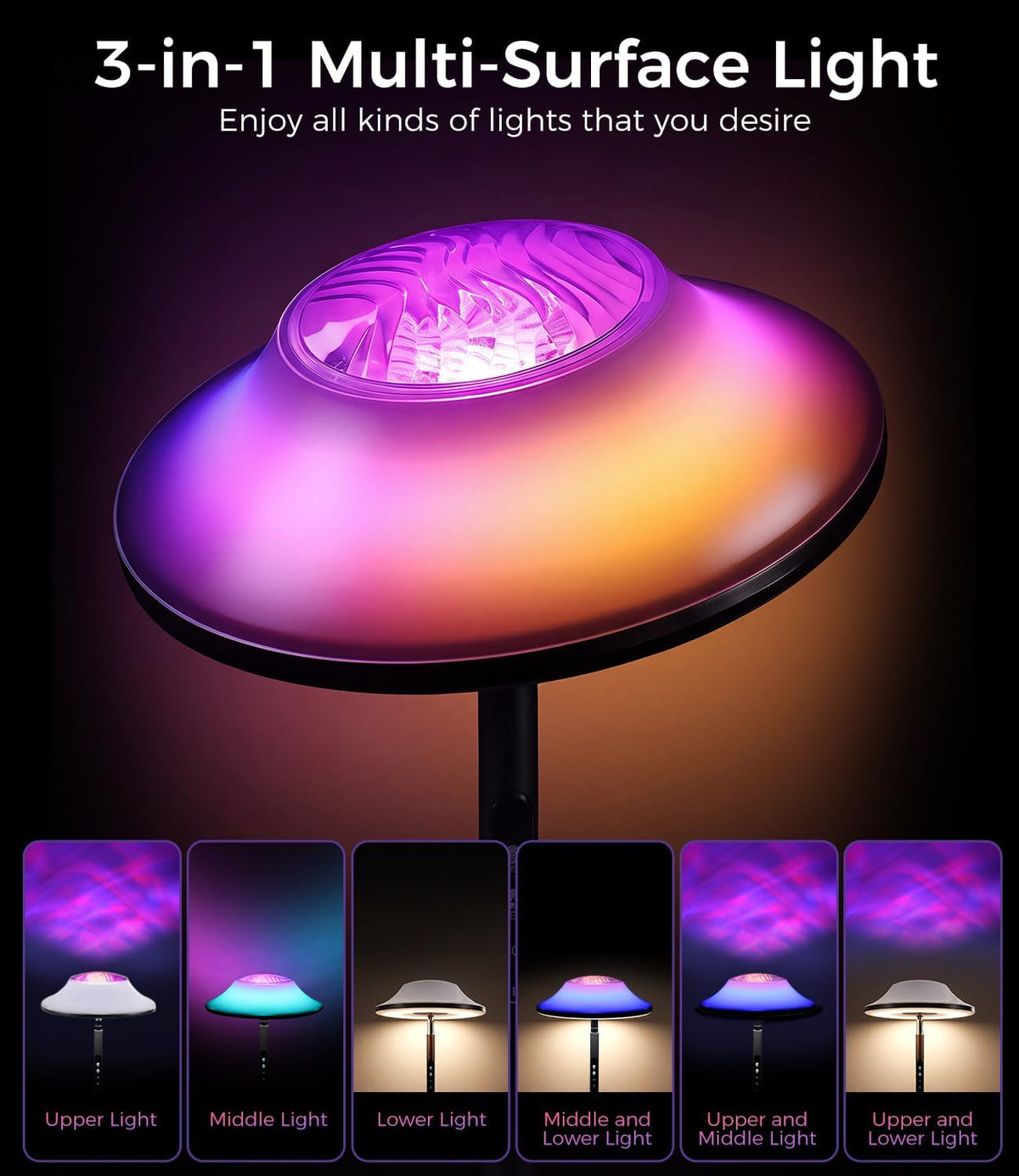 Uplighter LED Floor Lamp | RGB & Water Ripple Dynamic, Warm Cool White Light Standing Lamp with Remote Control, 3000K-6000K, Color-Changing Lighting for Living Room, Bedroom and Gaming Room