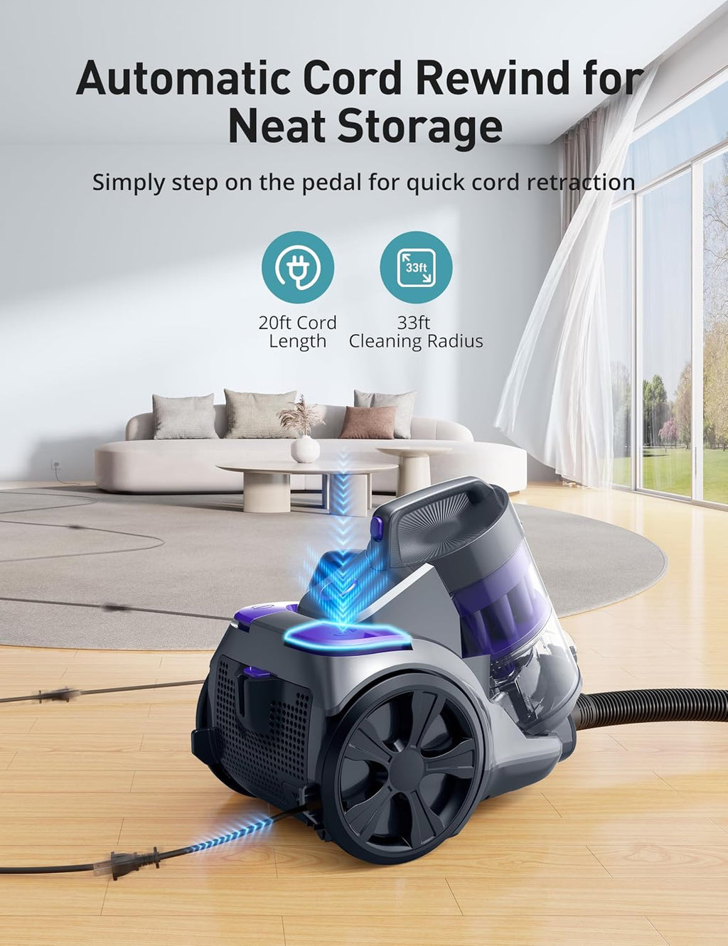 1700W Canister Vacuum, 45Kpa Bagless Vacuum Cleaner for Home