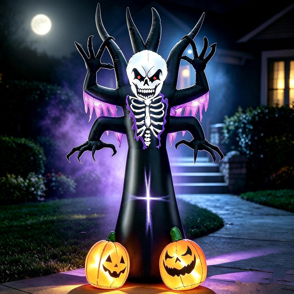 8FT Halloween Inflatable Skeleton Tree Grim Reaper Yard Decoration LED ...