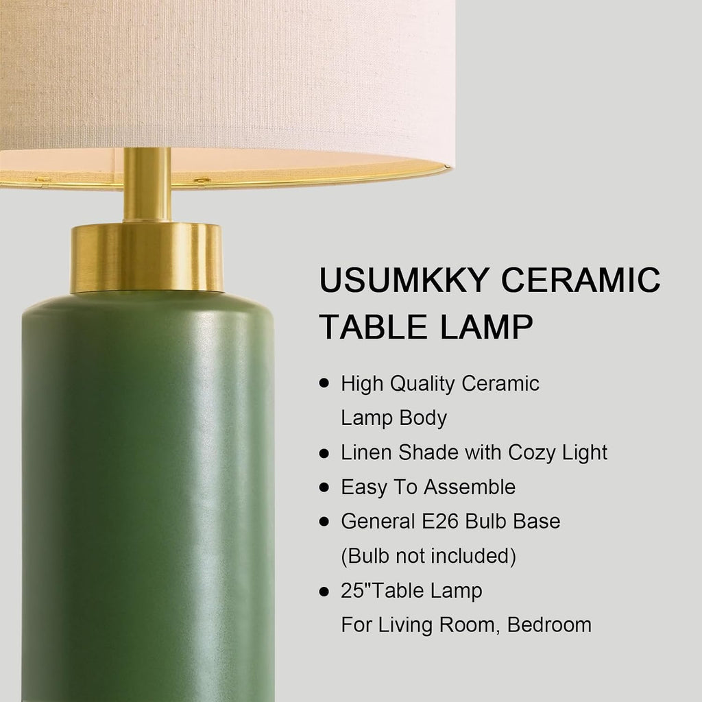 25'' Ceramic Table Lamps Set of 2 for Bedroom Living Room Green