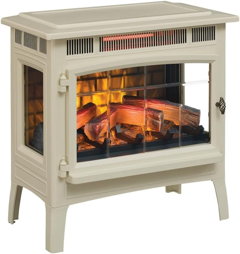 Freestanding Electric Fireplace Stove Heater with 3D Flame Effect for 1,000 Sq. Ft. Room, Cream