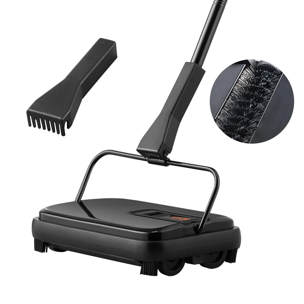 Manual Carpet Sweeper 7.87 in Sweeping Paths 300Ml Dustbin Capacity W/ Comb for Home Rugs Hardwood Surfaces Wood Floors