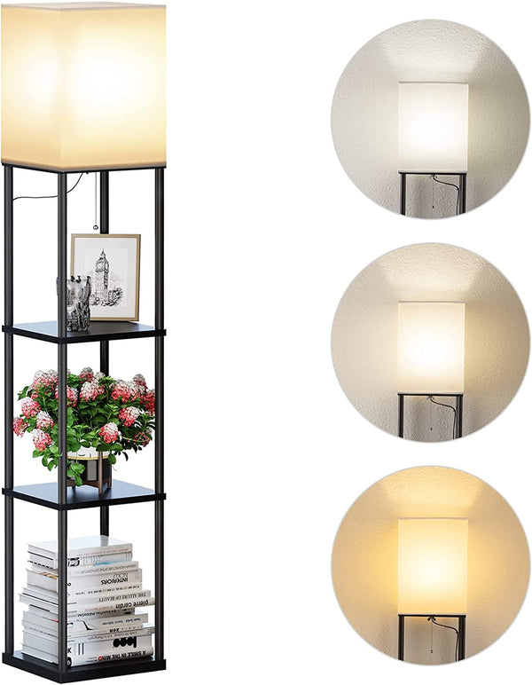 Floor Lamp with Shelves, Standing Lamps for Living Room, Black