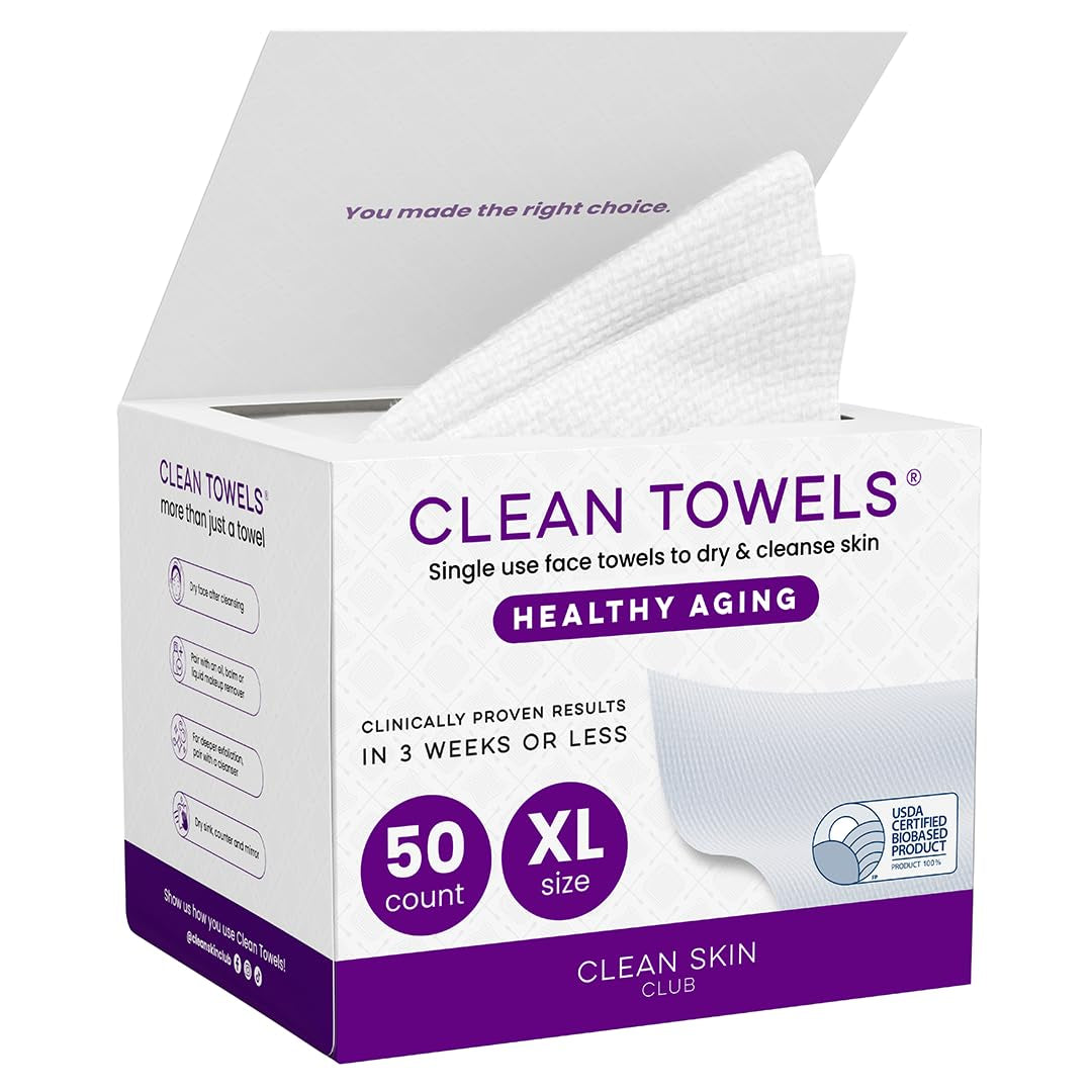 Sensitive Skin Clean Towels® XL, Ultra-Soft Disposable Face Dry Wipes Infused with Aloe & Glycerin, XL - 1 Pack (50 Count)