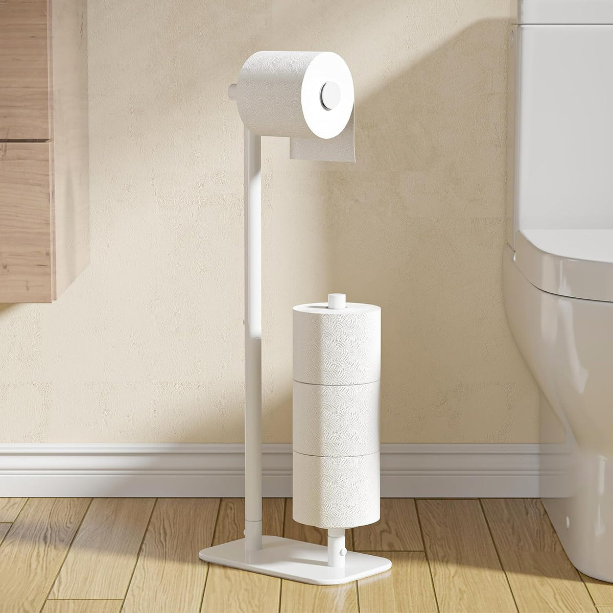 Toilet Paper Holder Stand, Bathroom Storage, Medium, Black