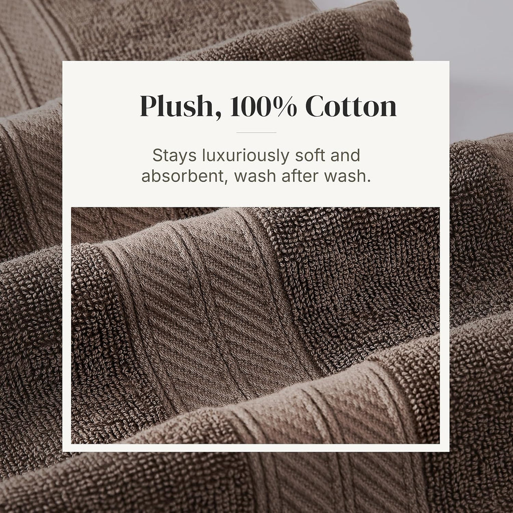 6 Piece Bath Towel Set – Bathroom Set with 2 Bath Towels, 2 Hand Towels, and 2 Wash Cloths – 100% Cotton, Super Absorbent & Extra Soft – Reversible Botanical Vine (Taupe Brown)