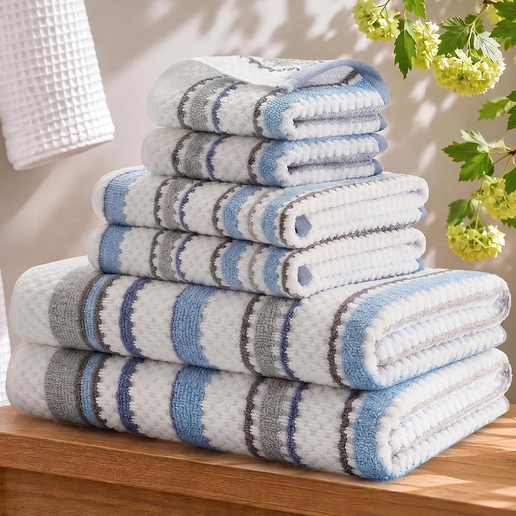 Sutton Stripe 6 Piece Cotton Bath Towel Set, Neutral
