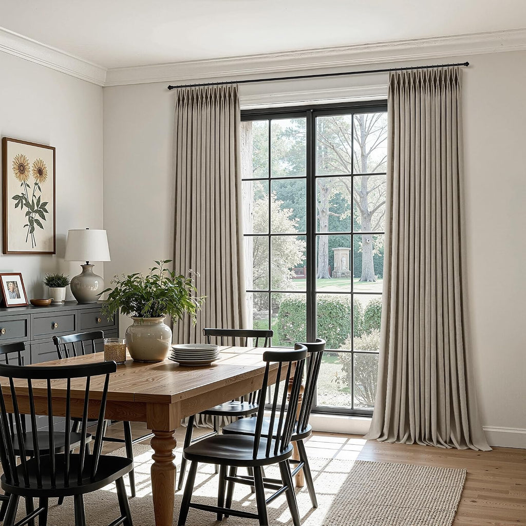 Pinch Pleated Linen Curtains 90 Inches Long Semi Sheer 2 Panels Natural