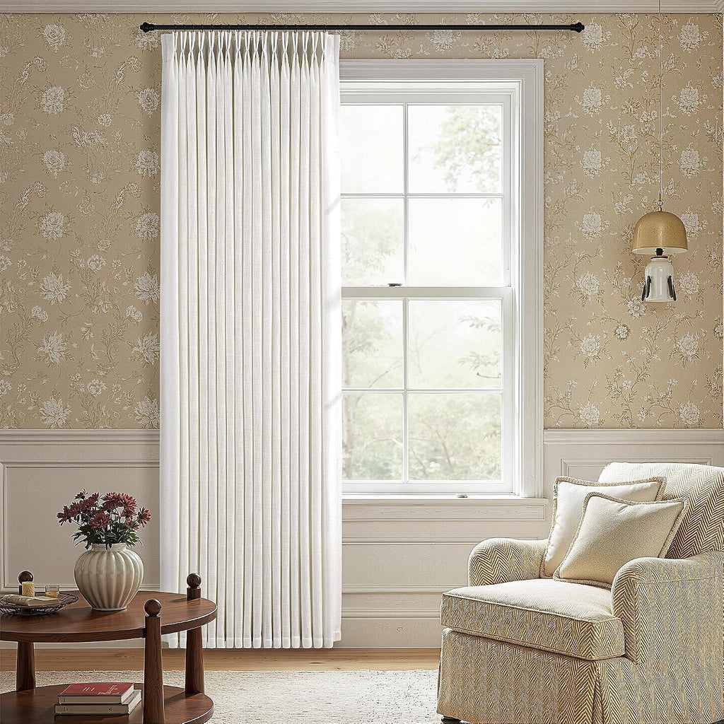 Pinch Pleated Linen Curtains 90 Inches Long Semi Sheer 2 Panels Natural