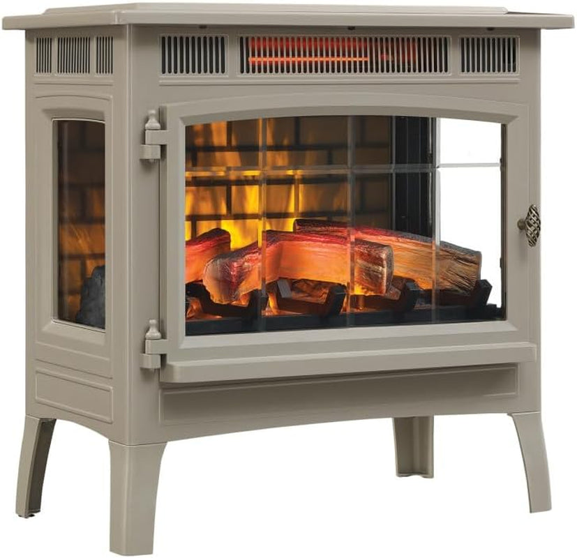 Freestanding Electric Fireplace Stove Heater with 3D Flame Effect for 1,000 Sq. Ft. Room, Cream
