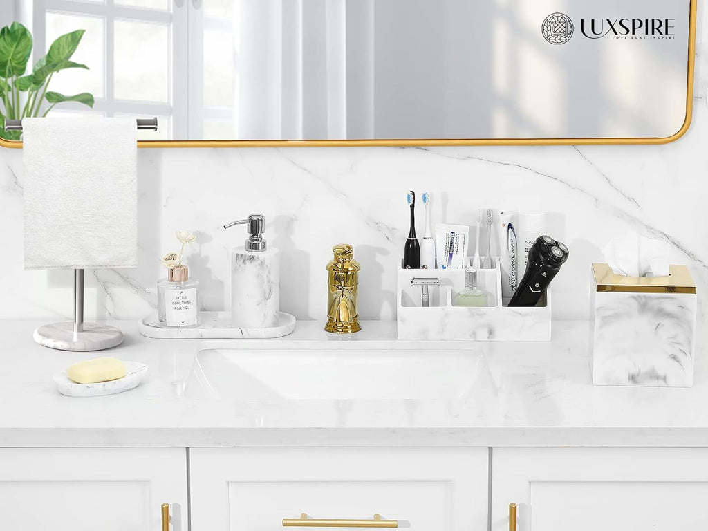 Bathroom Counter Organizer, 5 Slots, Gravel White
