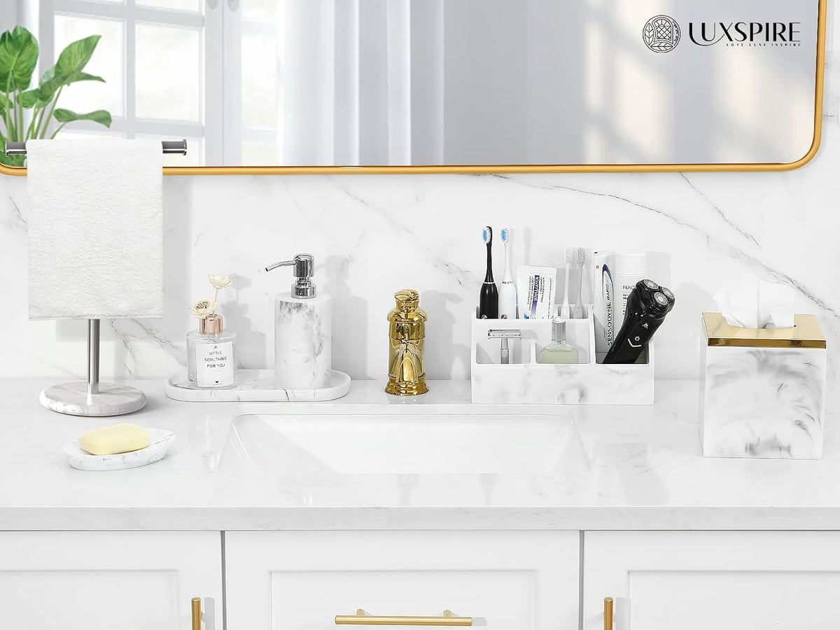Bathroom Counter Organizer, 5 Slots, Gravel White