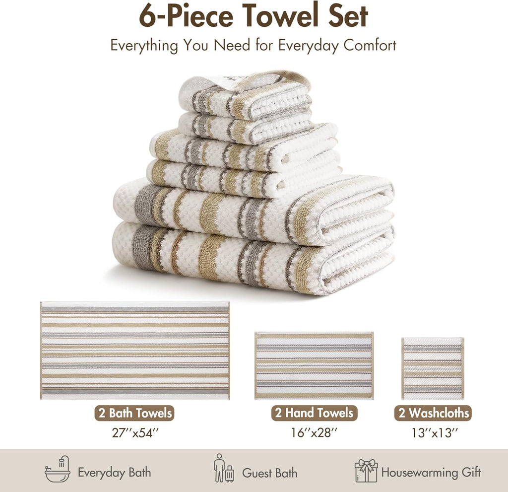 Sutton Stripe 6 Piece Cotton Bath Towel Set, Neutral