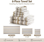 Sutton Stripe 6 Piece Cotton Bath Towel Set, Neutral