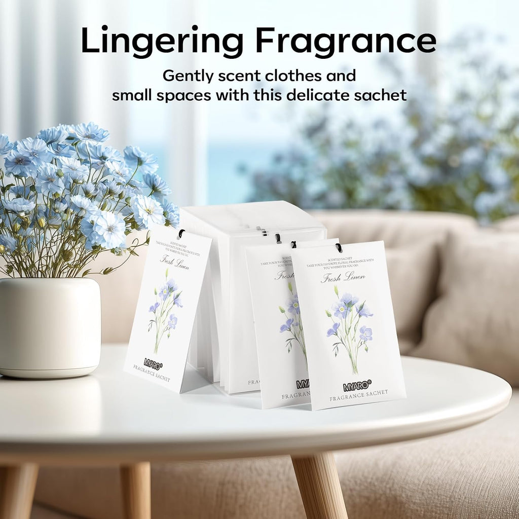 12 Pack Fresh Linen Scented Sachets, Closet Deodorizer Car Freshener