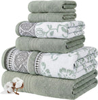 6 Piece Bath Towel Set – Bathroom Set with 2 Bath Towels, 2 Hand Towels, and 2 Wash Cloths – 100% Cotton, Super Absorbent & Extra Soft – Reversible Botanical Vine (Taupe Brown)