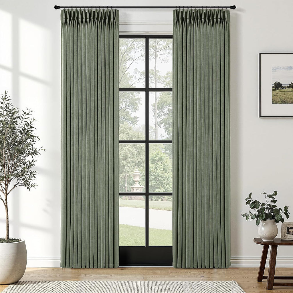 Pinch Pleated Linen Curtains 90 Inches Long Semi Sheer 2 Panels Natural