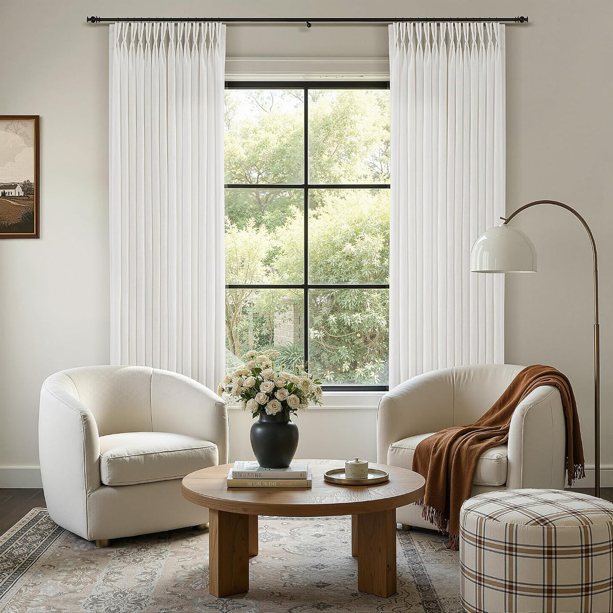 Pinch Pleated Linen Curtains 90 Inches Long Semi Sheer 2 Panels Natural