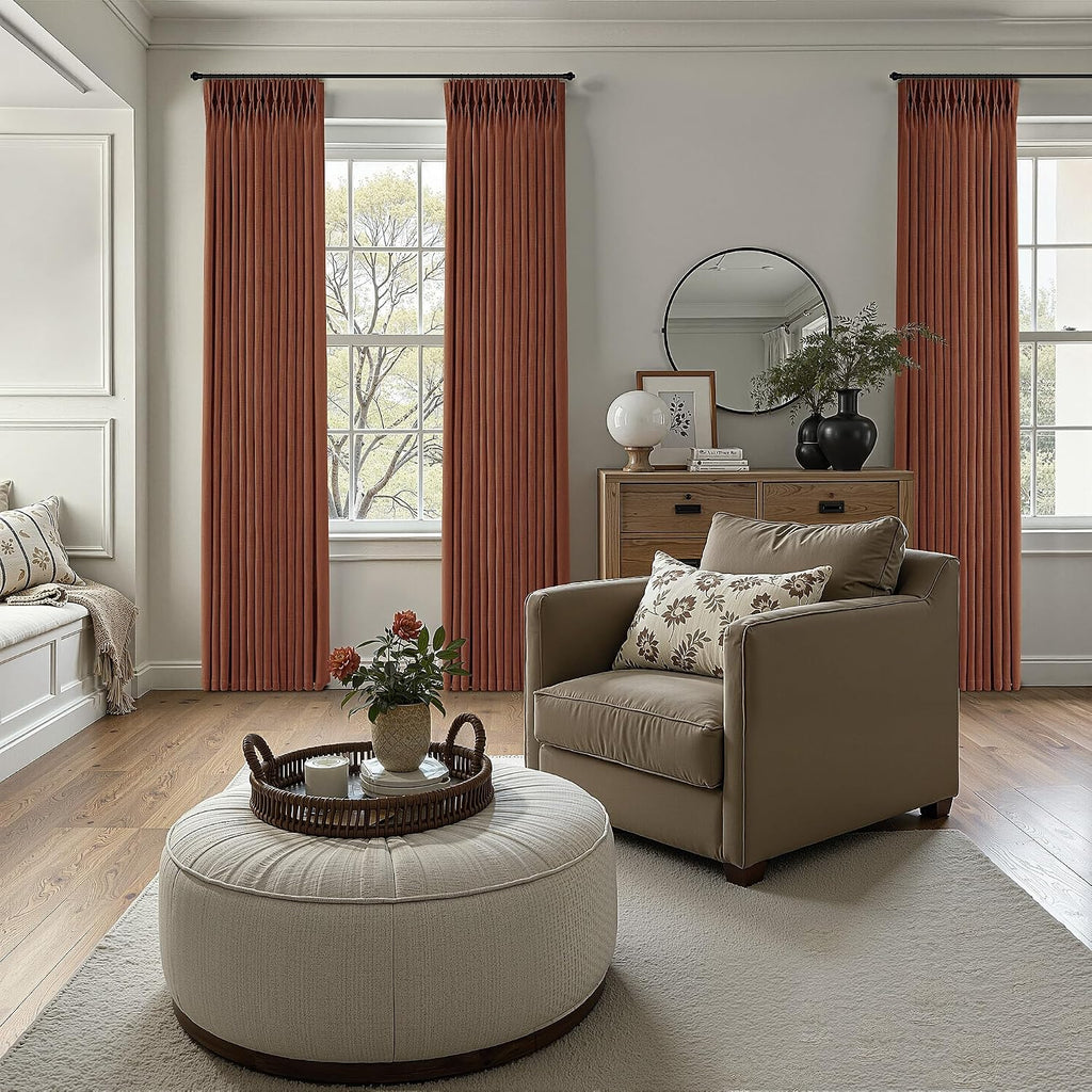 Pinch Pleated Linen Curtains 90 Inches Long Semi Sheer 2 Panels Natural