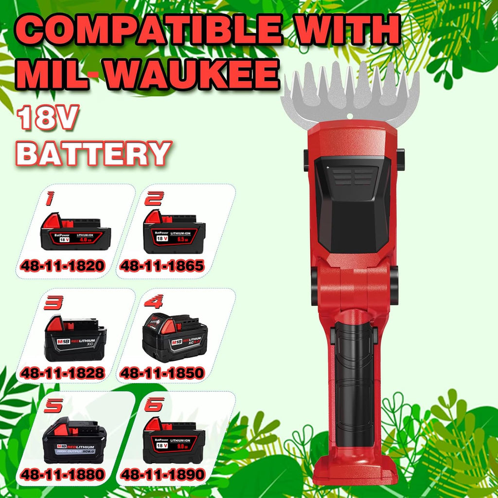 Cordless Hedge Trimmer Compatible with Milwaukee 18V Battery(No Battery),2200Rpm Mini Grass Shear,2 in 1 Handheld Electric Hedge Trimmer/Grass Cutter,Shrub/Bush Trimmer for Gardening,Yard