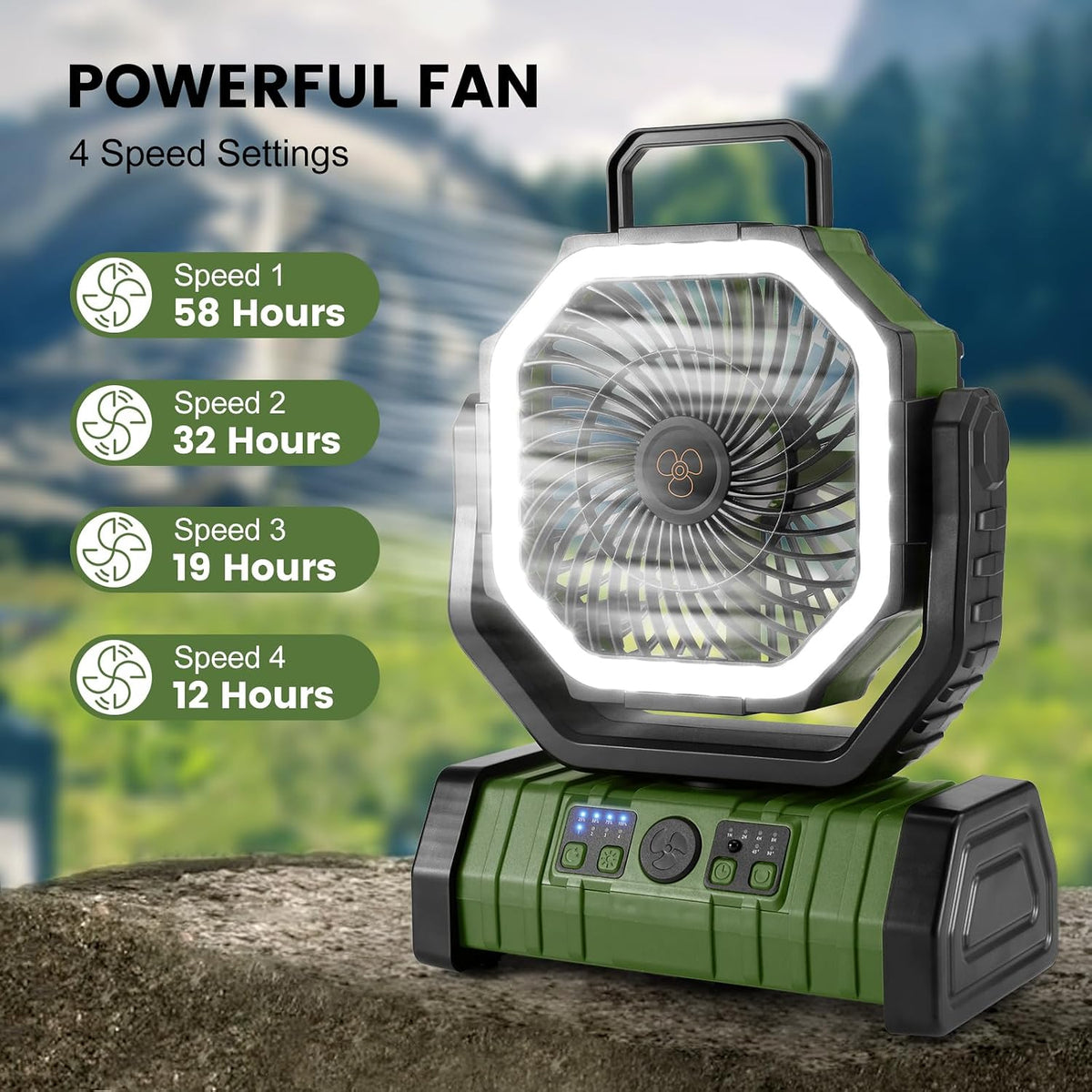 30000Mah Camping Fan with LED Lantern, Rechargeable Battery Fan