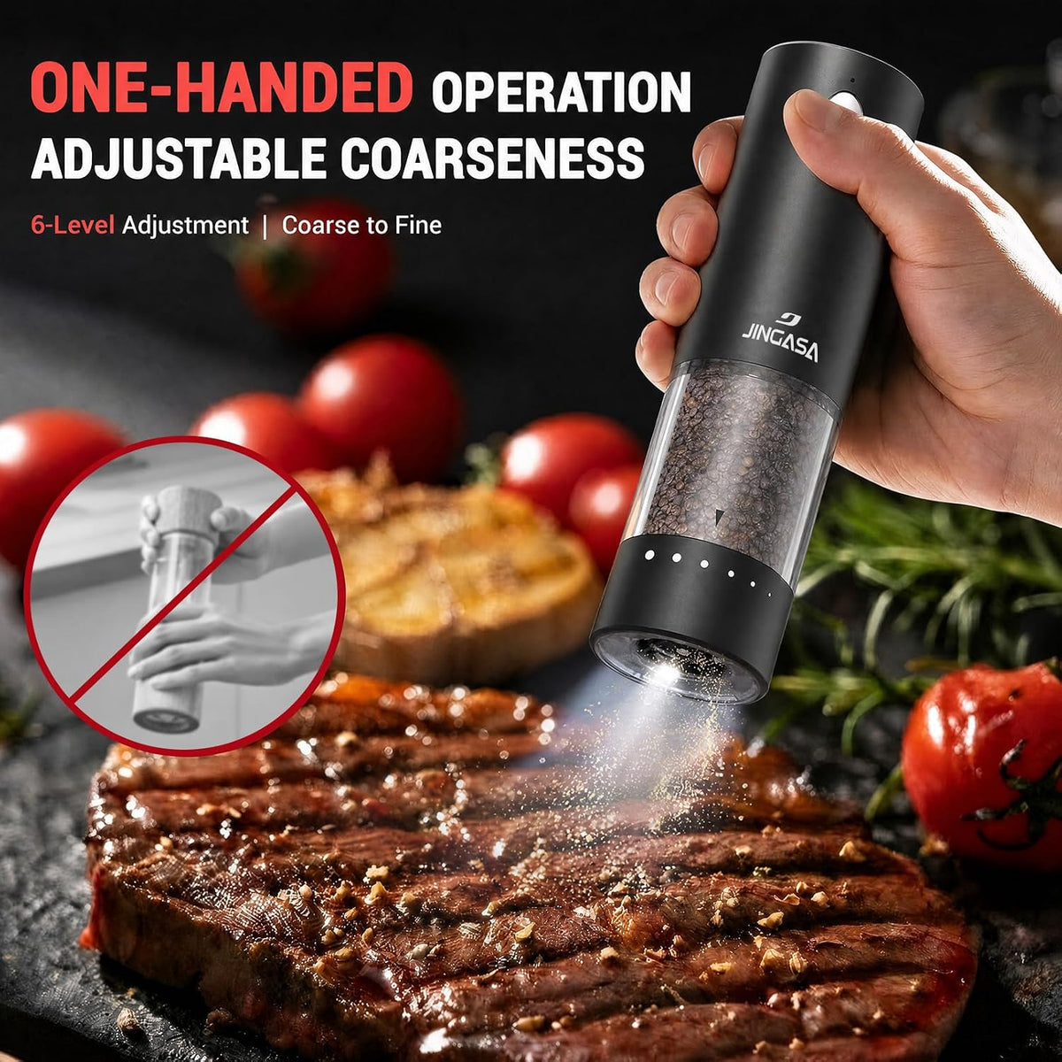 [Upgraded Larger Capacity] Electric Salt and Pepper Grinder Set with USB Charging Base, 95Ml Large Capacity, Adjustable Coarseness,Stainless Steel Automatic Pepper Mill (Upgraded Adjustmen Black)