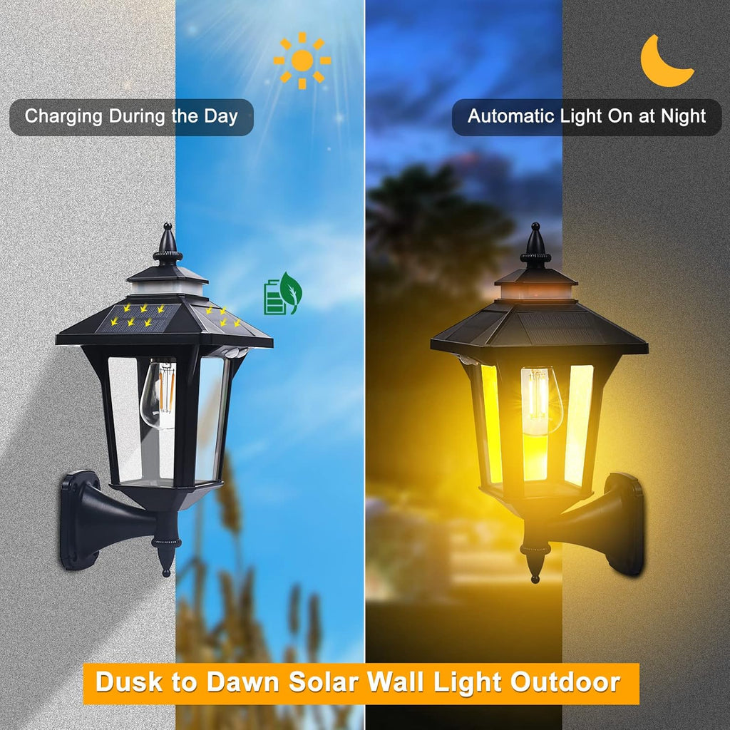2 Pack Solar Wall Lantern Lights Outdoor with 3 Modes, Motion Sensor