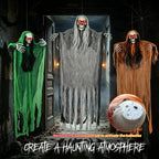 3 Pack Halloween Hanging Skeleton Ghost Decorations with Light up Red Eyes