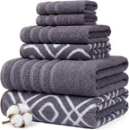 6 Piece Bath Towel Set – Bathroom Set with 2 Bath Towels, 2 Hand Towels, and 2 Wash Cloths – 100% Cotton, Super Absorbent & Extra Soft – Reversible Botanical Vine (Taupe Brown)