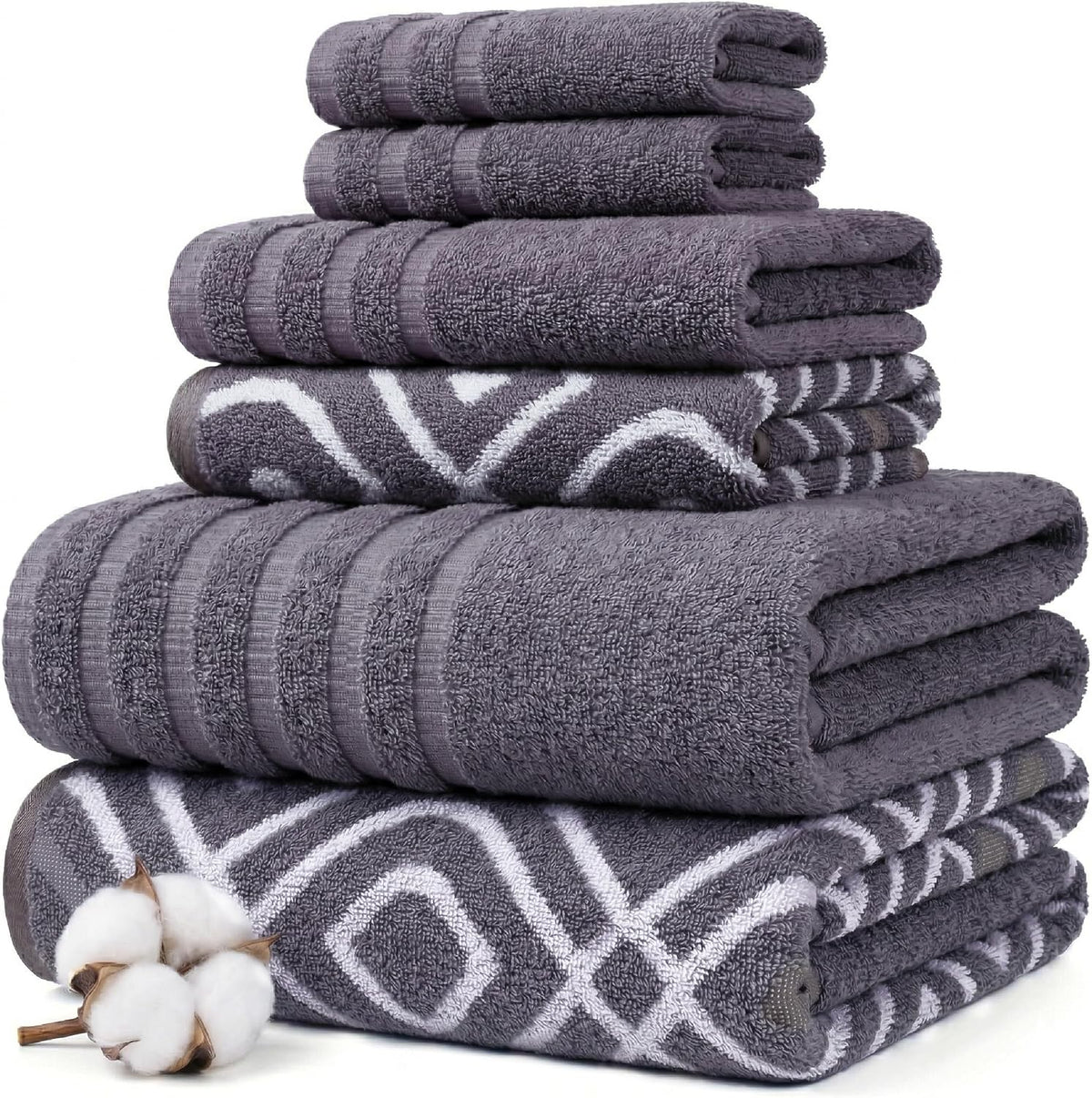 6 Piece Bath Towel Set – Bathroom Set with 2 Bath Towels, 2 Hand Towels, and 2 Wash Cloths – 100% Cotton, Super Absorbent & Extra Soft – Reversible Botanical Vine (Taupe Brown)